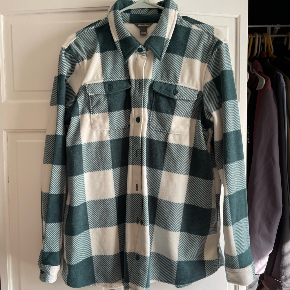 Eddie Bauer Green and White Striped Shirt